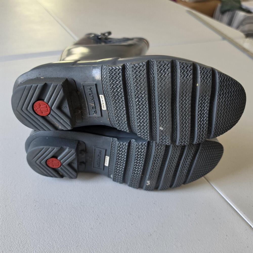 Hunter Rain Boots Womens Size 8 Gray Knee High Rubber Waterproof Logo Buckle - Picture 9 of 12